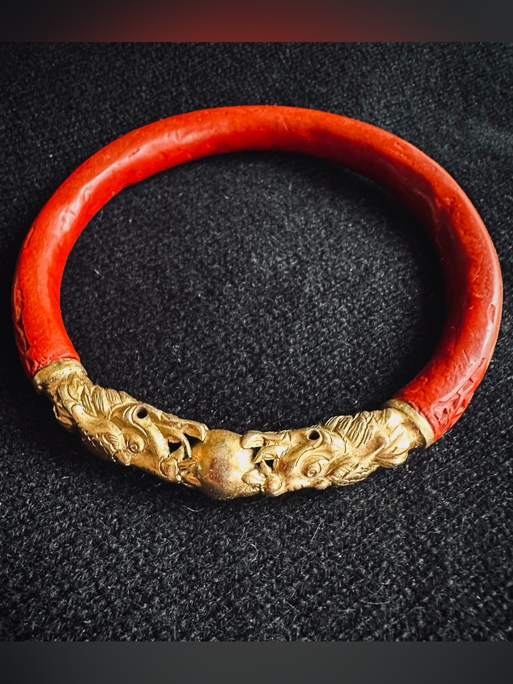 Vintage Chinese Carved Cinnabar Cloisonné Enamel Bangle Bracelet MCM